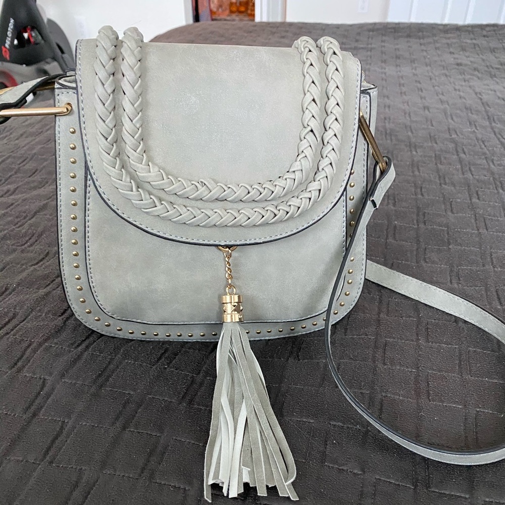Gray vintage saddle crossbody shoulder bag